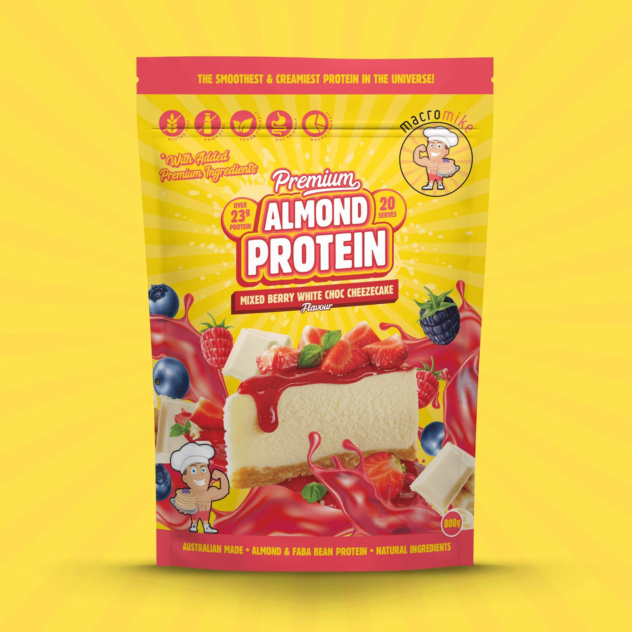 Mixed Berry White Choc Cheezecake Premium Almond Protein (800g Bag) - Image 3